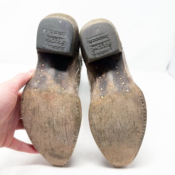 Corral Teen Taupe Leather Western Boots Girls Size 2 Pull On Made in Mexico - Picture 7 of 11